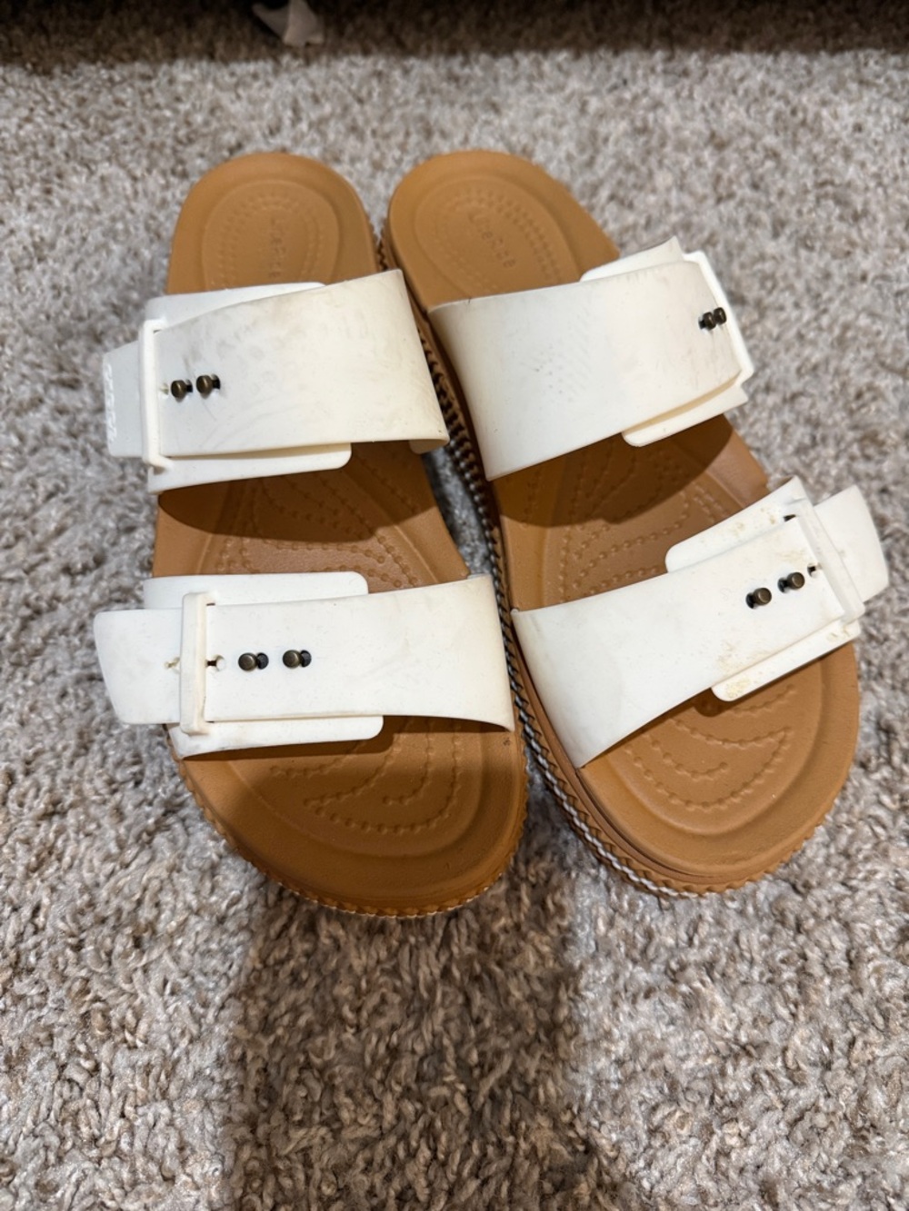White Double-Buckle Slide Sandals